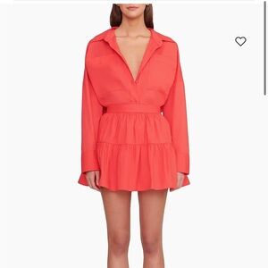 NWT Staud Mini Sea Skirt Hibiscus Pink Cotton Poplin Tiered A-Line Cotton Size 4